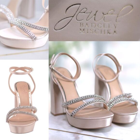 Jewel Badgley Mischka Rochel Embellished Block Platform Strappy Heel Size 8.5 - Picture 1 of 15
